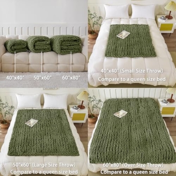 WESHIONGOO Chunky Knit Olive Green Blanket - Fluffy & Soft