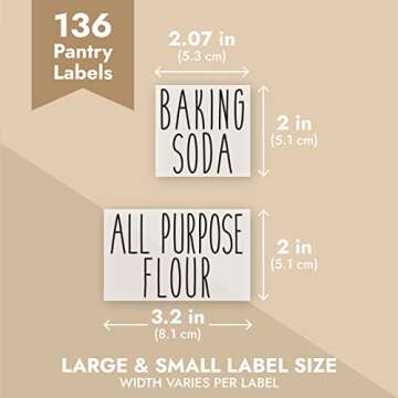 Talented Kitchen 136 Pantry Labels for Food Containers, Preprinted Clear Kitchen Food Labels for Organizing Storage Canisters & Jars, Black All Caps + Numbers Stickers (Water Resistant)