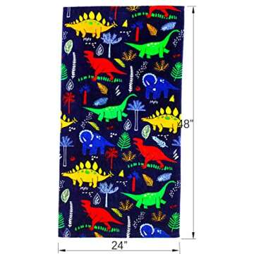 YIFONTIN Dinosaur-Print Sherpa Cotton Kids Beach Towel - Super Soft 48"x24" Quick-Dry Bath Pool Towe...