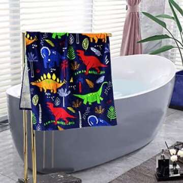 YIFONTIN Dinosaur-Print Sherpa Cotton Kids Beach Towel - Super Soft 48"x24" Quick-Dry Bath Pool Towel for Boys Girls, Jurassic Themed Swim Beach Essentials (Multi-Color Herd).