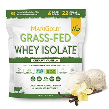 MariGold Grass-Fed Whey Protein Isolate Powder - Creamy Vanilla Flavor - 1 Lb Bag | 100% Pure, Cold-...