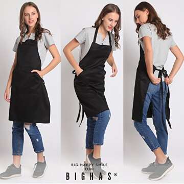 BIGHAS Adjustable Bib Apron with Pocket Extra Long Ties for Women Men, 18 Colors, Chef, Kitchen, Hom...