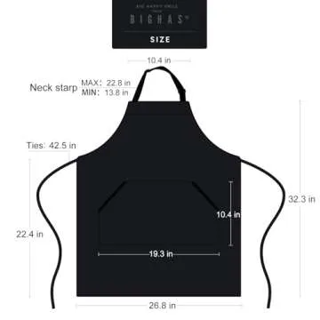 BIGHAS Adjustable Bib Apron with Pocket Extra Long Ties for Women Men, 18 Colors, Chef, Kitchen, Home, Restaurant, Cafe, Cooking, Baking (Black)