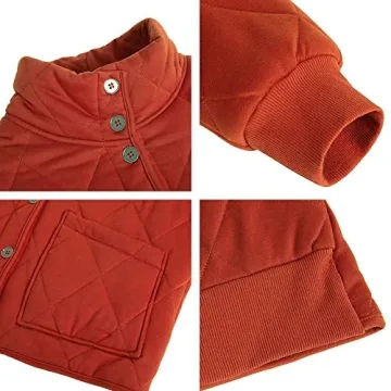 Womens Dolman Quilted Jackets Casual Button Down Winter Long Sleeve Stand Neck Lightweight Warm Coat