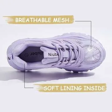 Niluber Chunky Sneakers for Women White Black Red Purple Platform Sneakers Comfortable Casual Lace Up Fashion Tennis Shoes(Purple,9)