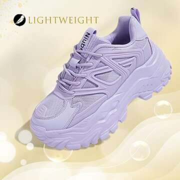 Niluber Chunky Sneakers for Women White Black Red Purple Platform Sneakers Comfortable Casual Lace Up Fashion Tennis Shoes(Purple,9)