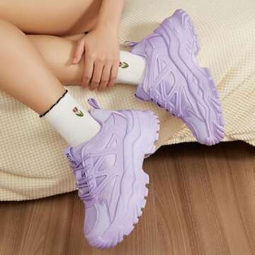 Niluber Chunky Sneakers for Women White Black Red Purple Platform Sneakers Comfortable Casual Lace Up Fashion Tennis Shoes(Purple,9)