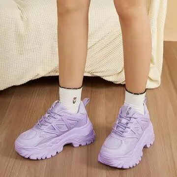 Niluber Chunky Sneakers for Women White Black Red Purple Platform Sneakers Comfortable Casual Lace Up Fashion Tennis Shoes(Purple,9)