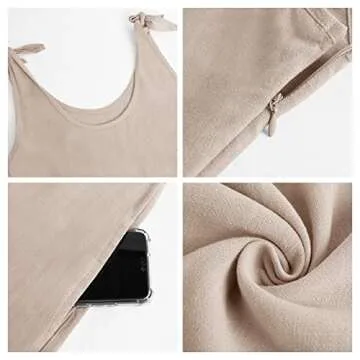 Womens Casual Tank Short Jumpsuits Rompers Scoop neck Adjustable Tie Knot Loose Rompers Khaki Medium