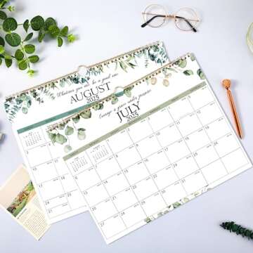 Calendar 2025 - Wall Calendar 2025, Jan.2025 - Dec.2025,14.5" x 11", 2025 Wall Calendar, Thick Paper, Twin-Wire Binding + Hanging Hook + Unruled Blocks with Julian Date - Green Leaves