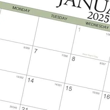 Calendar 2025 - Wall Calendar 2025, Jan.2025 - Dec.2025,14.5" x 11", 2025 Wall Calendar, Thick Paper, Twin-Wire Binding + Hanging Hook + Unruled Blocks with Julian Date - Green Leaves
