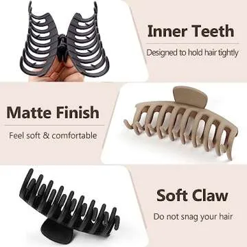 TOCESS 8 Pack Neutral Big Hair Claw Clips for Women Large Claw Clip for Thin Thick Curly Hair 90's Strong Hold 4.33 Inch Nonslip Matte Jumbo Hair Clips