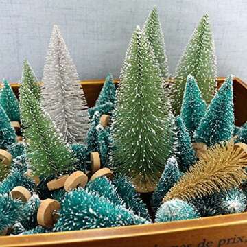 Ochine 8Pcs Artificial Mini Christmas Trees Christmas Tabletop Tree Mini Pine Tree Sisal Trees with Snow Wood Base Ornaments for Christmas Table Top Decor Winter Crafts