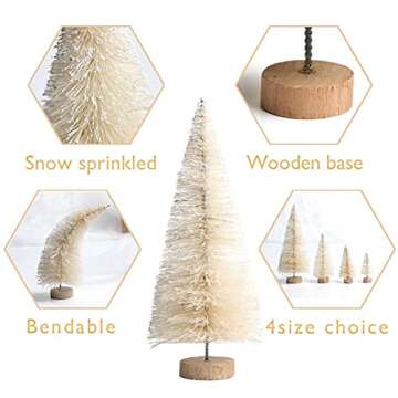 Ochine 8Pcs Artificial Mini Christmas Trees Christmas Tabletop Tree Mini Pine Tree Sisal Trees with Snow Wood Base Ornaments for Christmas Table Top Decor Winter Crafts