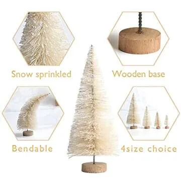 Ochine 8Pcs Artificial Mini Christmas Trees Christmas Tabletop Tree Mini Pine Tree Sisal Trees with Snow Wood Base Ornaments for Christmas Table Top Decor Winter Crafts