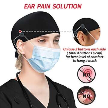ABAMERICA Working Caps with Button and Sweatband, Adjustable Working Hats for Women Men, One Size (Tie Back or Toggle)