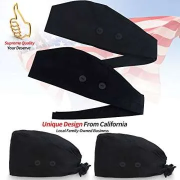 ABAMERICA Working Caps with Button and Sweatband, Adjustable Working Hats for Women Men, One Size (Tie Back or Toggle)