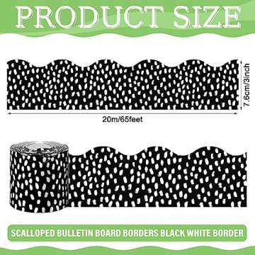 Zonon 65 Feet Bulletin Board Borders Black and White Polka Dots Striped Grid Borders Decorative Stra...
