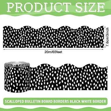Zonon 65 Feet Bulletin Board Borders Black and White Polka Dots Striped Grid Borders Decorative Stra...