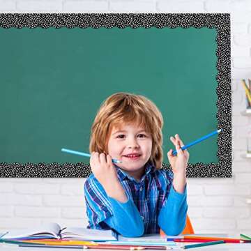 Zonon 65 Feet Bulletin Board Borders Black and White Polka Dots Striped Grid Borders Decorative Straight Scalloped Wavy Rolled Trim Classroom Back to School Decor(Wavy White Dot)