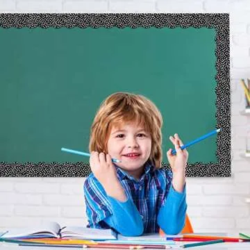 Zonon 65 Feet Bulletin Board Borders Black and White Polka Dots Striped Grid Borders Decorative Straight Scalloped Wavy Rolled Trim Classroom Back to School Decor(Wavy White Dot)