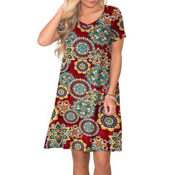 lionstill Women's Casual T Shirt Dress Summer Fashion Short Sleeve Swing Floral Dresses with Pockets...
