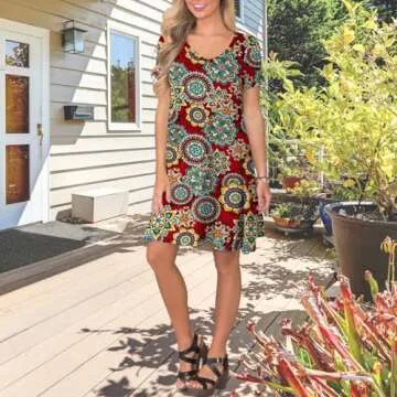 lionstill Women's T Shirt Dress with Pockets in Red Mandala