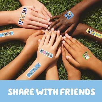 Bluey Kids Bandages, 3 Assorted Sizes, 100 CT | Fun and Flexible Adhesive Bandages for Children