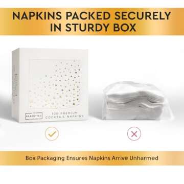 The Essential Concierge Stylish Gold 5x5 Inch 3-Ply Paper Napkins, 100 Count, Gold Star Party Napkin...