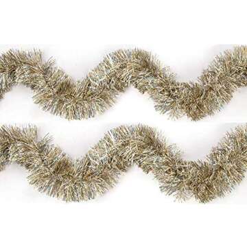 SANNO 32.8ft Christmas Tinsel Garland, Gold Tinsel Garland Sparkly Tinsel Snowy Tinsel Sparkly Classic Ornaments Hanging Shiny Xmas Tree Ceiling Decorations,Gold Silver 4.7in