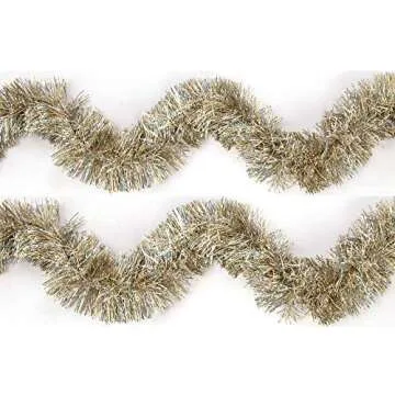 SANNO 32.8ft Christmas Tinsel Garland, Gold Tinsel Garland Sparkly Tinsel Snowy Tinsel Sparkly Classic Ornaments Hanging Shiny Xmas Tree Ceiling Decorations,Gold Silver 4.7in