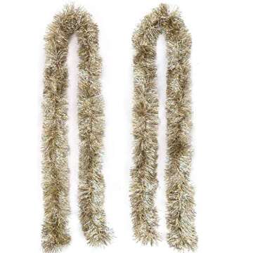 SANNO 32.8ft Christmas Tinsel Garland, Gold Tinsel Garland Sparkly Tinsel Snowy Tinsel Sparkly Classic Ornaments Hanging Shiny Xmas Tree Ceiling Decorations,Gold Silver 4.7in