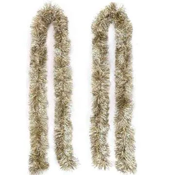 SANNO 32.8ft Christmas Tinsel Garland, Gold Tinsel Garland Sparkly Tinsel Snowy Tinsel Sparkly Classic Ornaments Hanging Shiny Xmas Tree Ceiling Decorations,Gold Silver 4.7in