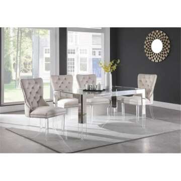 Meridian Furniture Casper Collection Modern | Contemporary Stainless Steel & Acrylic Glass Top Dinin...