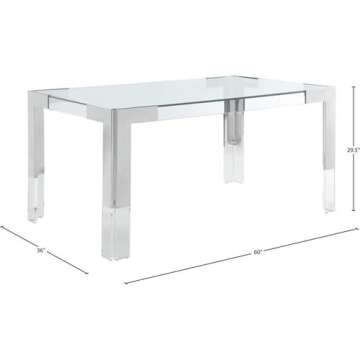 Meridian Furniture Casper Collection Modern | Contemporary Stainless Steel & Acrylic Glass Top Dining Table, 60" W x 36" D x 29.5" H, Chrome