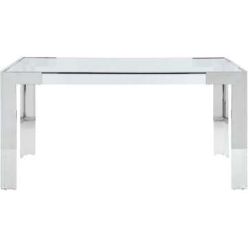 Meridian Furniture Casper Collection Modern | Contemporary Stainless Steel & Acrylic Glass Top Dining Table, 60" W x 36" D x 29.5" H, Chrome
