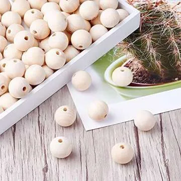 Kissitty 100Pcs 3/4" Diameter Natural Unfinished Wood Beads for DIY Craft Jewelry Making