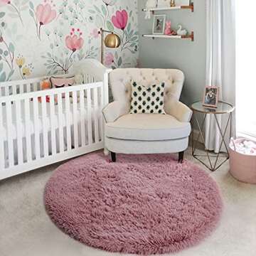 Blush Round Furry Rug for Bedroom,Fluffy Circle Rug 4'X4' for Kids Room for Teen Girls Room,Shaggy Circular Rug for Nursery Room,Fuzzy Plush Rug for Dorm,Blush Carpet,Cute Room Decor for Baby