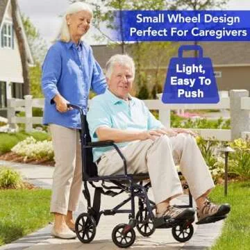 Carex Transport Wheelchair - 19" Folding Chair with Foot Rests for Travel & Storage