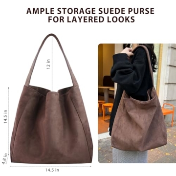 Brown Suede Bags for Women -2024 New Large Brown Suede Hobo Tote Handbag, Suede Slouchy Purse Shoulder Bag Travel Winter Fall (Aa-Coffee)