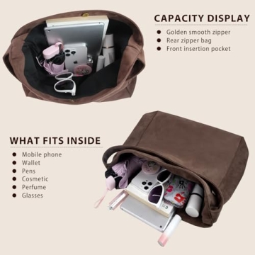 Brown Suede Bags for Women -2024 New Large Brown Suede Hobo Tote Handbag, Suede Slouchy Purse Shoulder Bag Travel Winter Fall (Aa-Coffee)