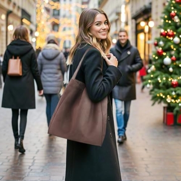 Brown Suede Bags for Women -2024 New Large Brown Suede Hobo Tote Handbag, Suede Slouchy Purse Shoulder Bag Travel Winter Fall (Aa-Coffee)