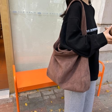 Brown Suede Bags for Women -2024 New Large Brown Suede Hobo Tote Handbag, Suede Slouchy Purse Shoulder Bag Travel Winter Fall (Aa-Coffee)