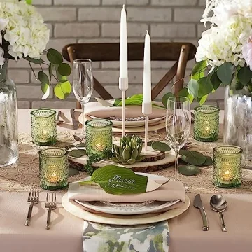 Vintage Green Candle Holders for Weddings and Decor