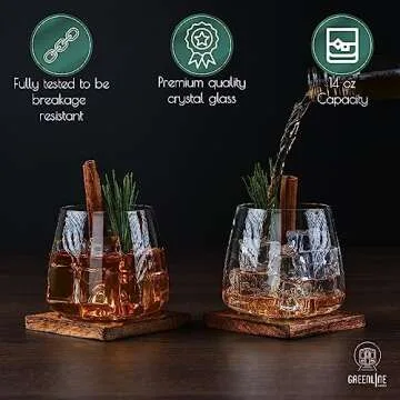 Greenline Goods Whiskey Glasses Set - Hand Blown Crystal