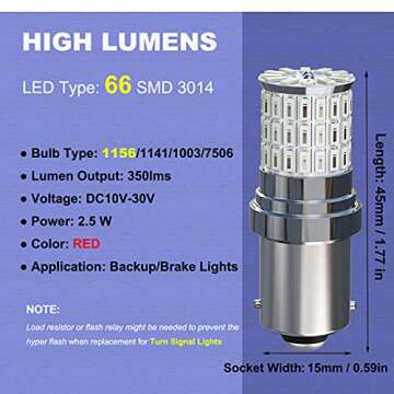 CATO-WDJ 1156 1141 1003 7506 BA15S Led Car Bulbs, 12V-24V 66SMD Aluminum Body Led Replacement for Car Trailer Camper RV Interior Lights, Back Up Reverse Lights,Tail Lights, Brake Lights,2pcs Red