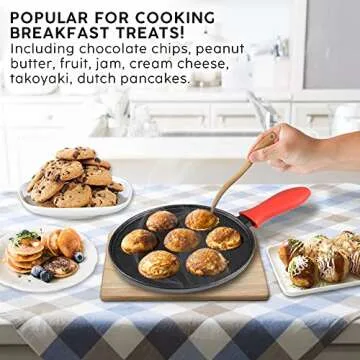 Upstreet Cast Iron Aebleskiver Pan/Ebelskiver Pan/Ideal for Mini Pancake Mold, Cake Pop Pan, and Takoyaki Maker for Danish Stuffed (Red)