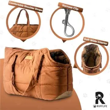 NoblePup Cozy Plush Dog Purse Carrier for Small Dogs - Dog Carrier Purse with Secure Harness Clip, Dog Tote Bag for Small Dogs and Puppies - Brown