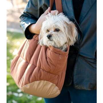 NoblePup Cozy Plush Dog Purse Carrier for Small Dogs - Dog Carrier Purse with Secure Harness Clip, Dog Tote Bag for Small Dogs and Puppies - Brown