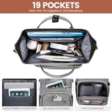 LOVEVOOK Laptop Backpack for Women,15.6 Inch Professional Womens Travel Backpack Purse Computer Laptop Bag Nurse Teacher Backpack,Waterproof College Work Bags Carry on Back Pack with USB Port,Grey